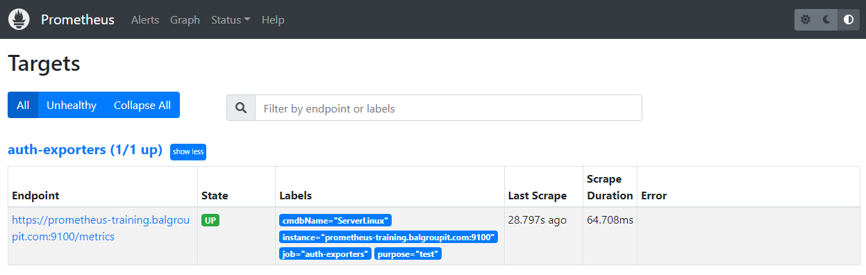 Prometheus UI - Target Up